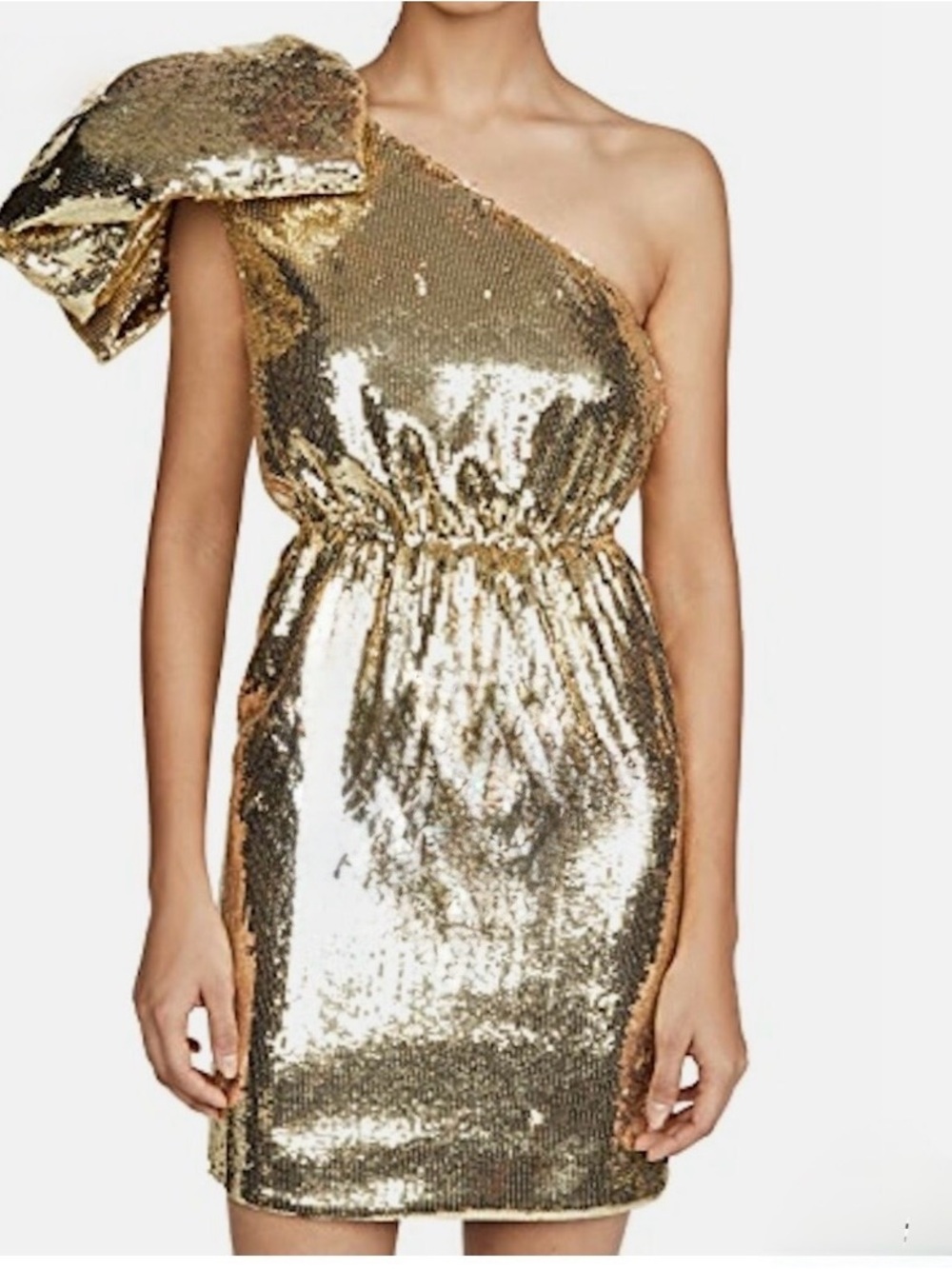 Nº21 Gold Sequin One Shoulder Bow Mini Dress NWT Made in Italy IT 36